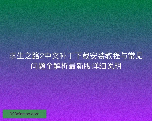 求生之路2中文补丁下载安装教程与常见问题全解析最新版详细说明
